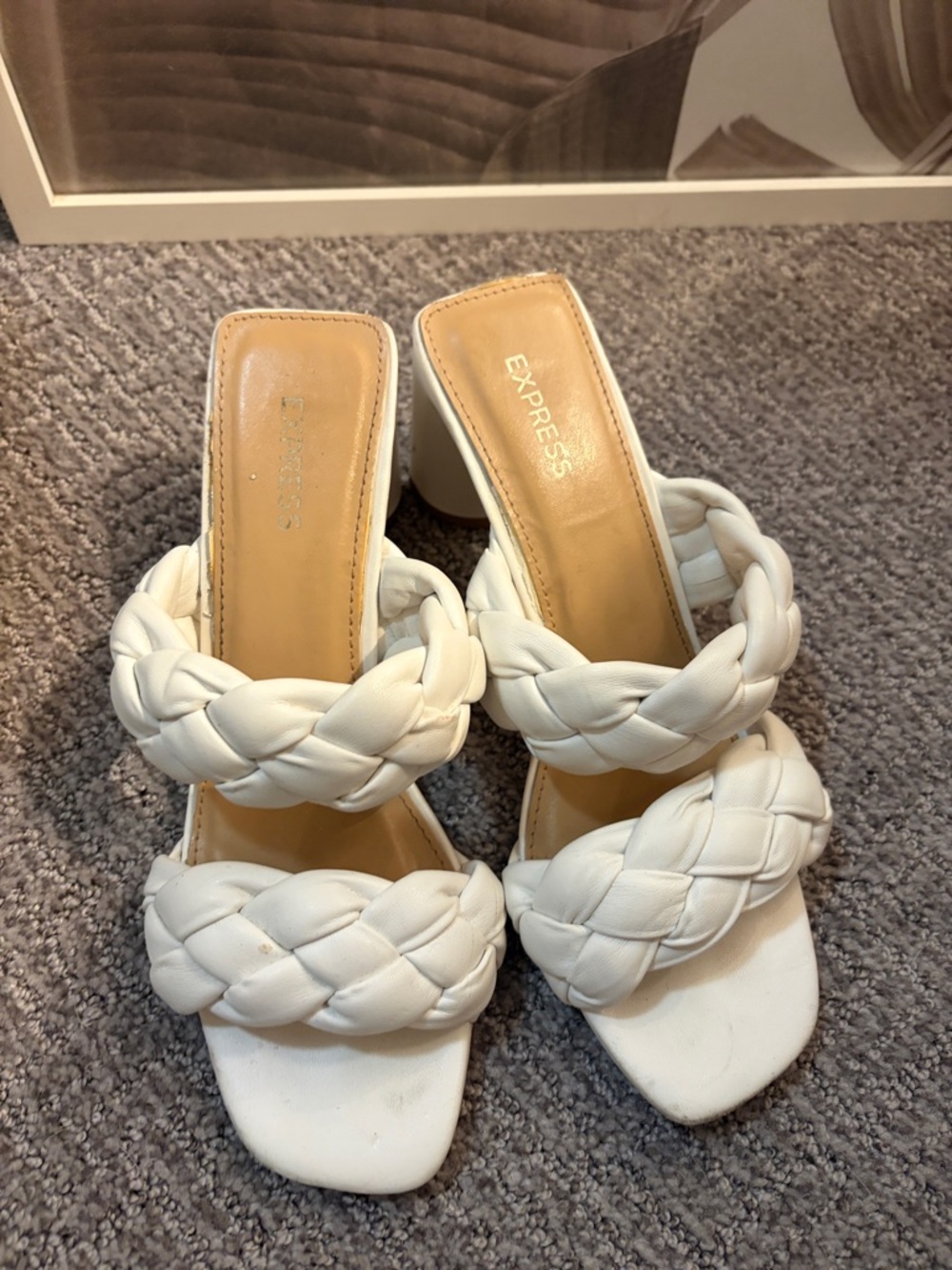 Express White Braided Double-Strap Heeled Mules